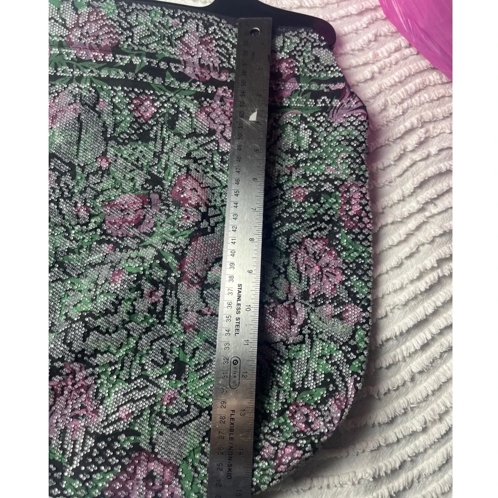Vintage Large Beaded‎ Floral Bag , acrylic handles Boho
